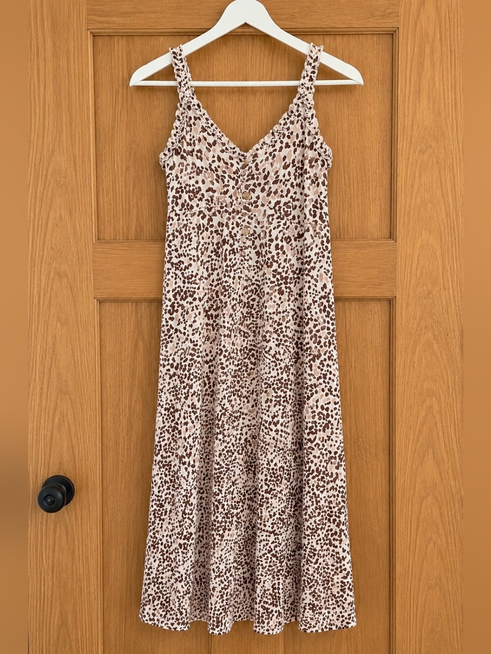 NWT Crescent Sleeveless Animal Print Maxi Dress Brown Beige Coastal Boho Medium